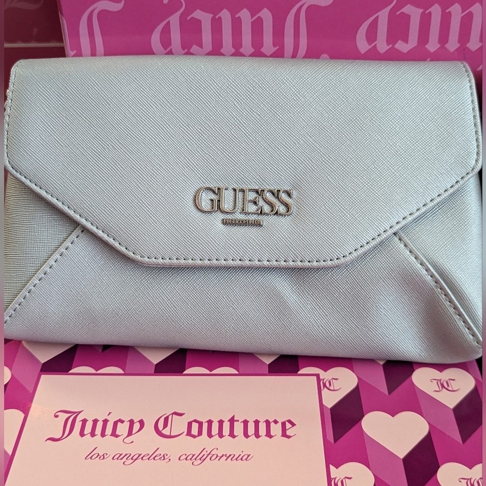 BNWOT Guess Silver Flap Crossbody Purse